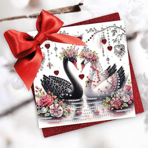 Awesocrafts 6pcs Swan Love DIY Diamond Painting Kits, 5D Art Cards with Envelopes, Xmas 30 * 15cm, 15cm x 15cm - Image 3