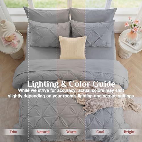 JOLLYVOGUE King Size Comforter Set 7 Pieces - Bed in a Bag King for All Season, Pintuck Bedding Comforter Sets with Comforter, Flat Sheet, Fitted Sheet and Pillowcases & Shams, Light Grey by JOLLYVOGUE - Used condition - Image 8