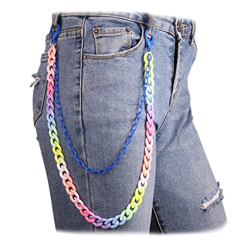 2 Layer Candy Color Pants Chain Resin Jean Chains Wallet Chain Pocket Chain Belt Chains Keychains for Women Men Girls Blue
