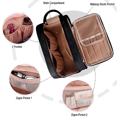 Ebbniur Toiletry Bag, PU Leather Travel Toiletry Organizer, Double Zipper Large Opening Travel Cosmetic Bag, Portable Large Capacity Travel Makeup Bag for Women (Black) by Ebbniur - Used condition - Image 3