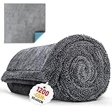 Gvoo Premium Auto Trockentuch XXL 1200 g/m² (90x60 cm) - Ultra Saugstarkes Mikrofasertuch mit Twistflor | Streifen- & Kratzfreie Trocknung | Inkl. Wildledertuch für Spiegel & Felgen