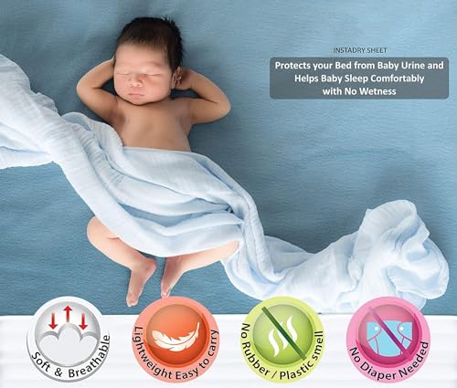 MiniWonders Mini Wonders Dry Sheet Set of 2 - Pink & Blue | Waterproof Baby Bed Protector | Quick Dry Reusable Mat for Newborns | Soft & Absorbent - Image 4 thumbnail