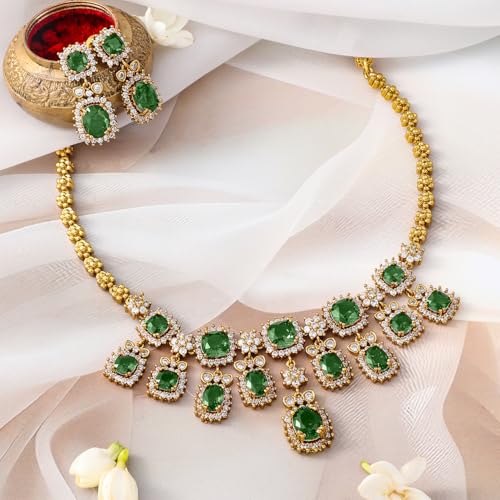 Image of Rubans Necklace Set Gold Plated American Diamomd Stylish Jewellery Gift for Women & Girls