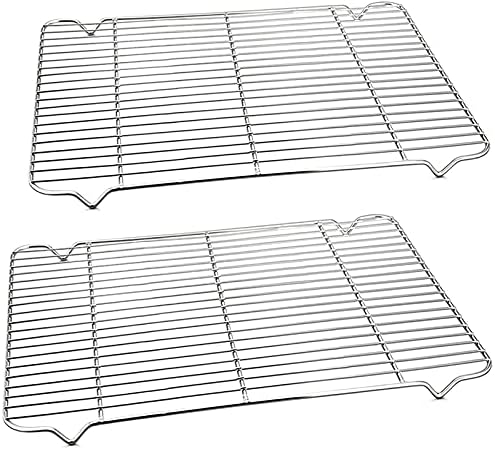 wordmouk Cooling Rack Stainless Steel Grill Rack Baking Thick Wire Rack for Roasting, Grilling, Drying Anti Rust Baking Rack Rectangular Mini Oven Tray Cooling Grid Dishwasher Safe(2 Pieces)