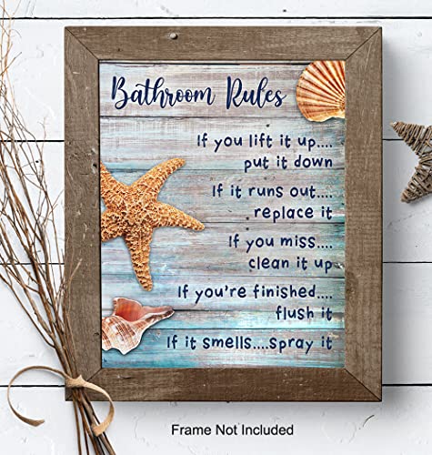 Beach Bathroom Decor - Coastal Nautical Rustic Bathroom Decor -Starfish, Seashells Restroom, Bath Art - Ocean, Sea House Wall Art, Home Decoration - Unique Shabby Chic Gift - Blue Sign 8x10 print - Image 8