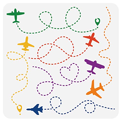 BENECREAT Reusable Plastic Stencils, Plane Airplane Flight Stencils Painting Template for DIY Walls Art Scrapbook Crafts Furniture, 12x12