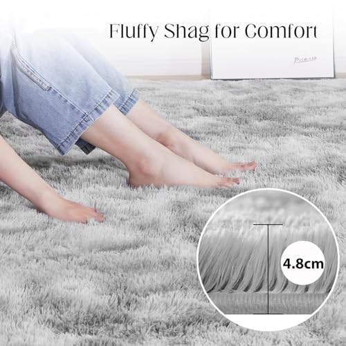 Puremy Wohnzimmerteppich, Hochflor Teppiche Wohnzimmer Deko Flauschiger Weich Waschbarer & Anti-Rutsch Modern Shaggy Teppich für Schlafzimmer, Kinderzimmer, 140x200cm, Tie-Dye Hellgrau