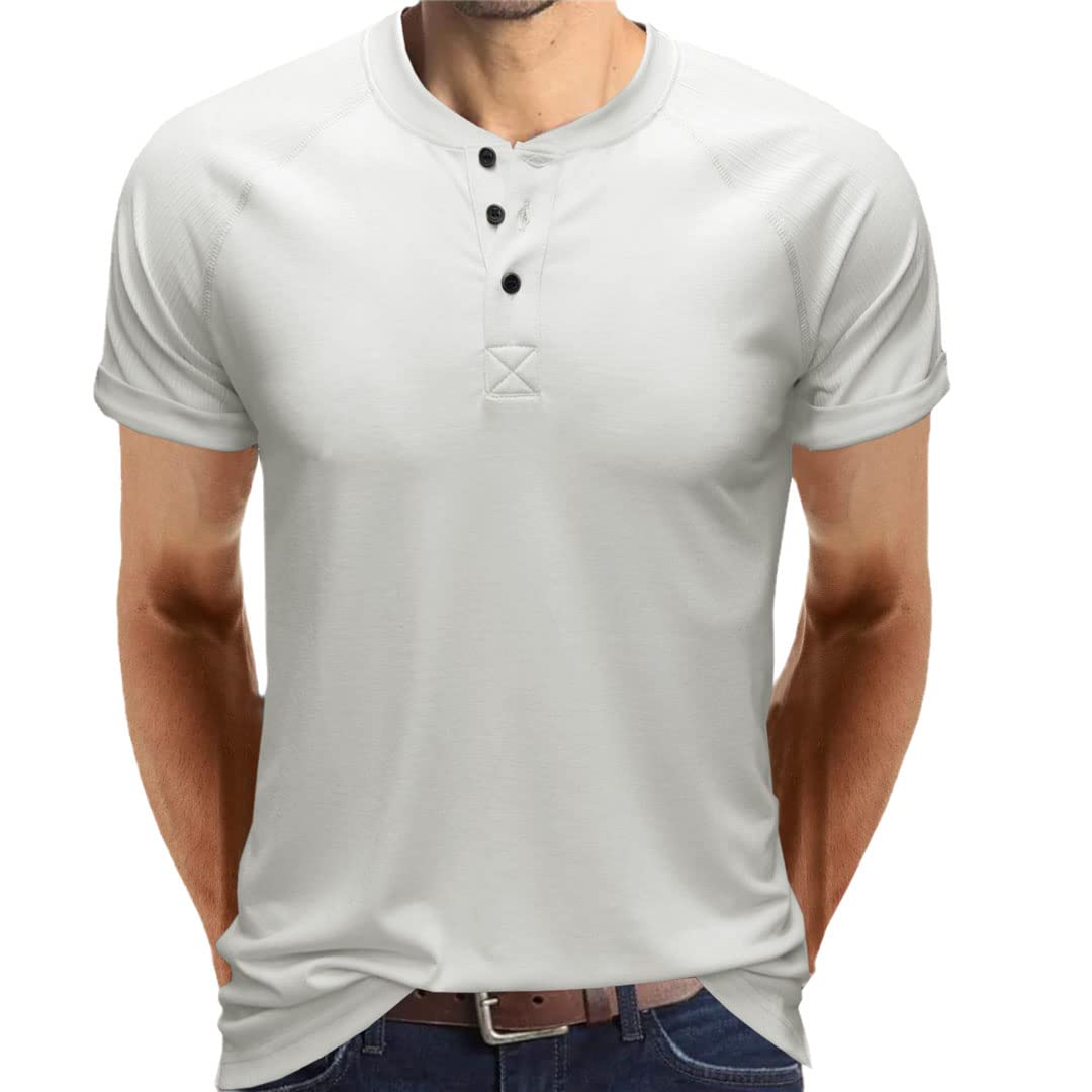 T-shirt da uomo in cotone casual Top maschile manica corta Slim Fit Tee, bianco, M