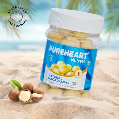 Image of Pureheart Natural Macadamia (80 gm) Premium Australian Macadamia Nuts, Rich in Antioxidants - Whole, Exotic, and Crunchy Dry Fruits, Ideal Snacks, No Additives
