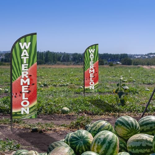 Image of Remagr 2 Pack Watermelon Feather Flag 7 ft Advertising Swooper Flag Windless Watermelon Banner Sign with Pole Kit and Ground Stake for Business Summer Fruit Stand Cart Decor