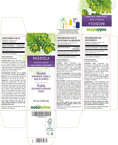 Naturalma Rhodiola Rosea (Sedum Roseum) Root Alcohol-Free Tincture 4 Fl Oz Liquid Extract In Drops | Herbal Supplement | Vegan | Product Of Italy #TOP1