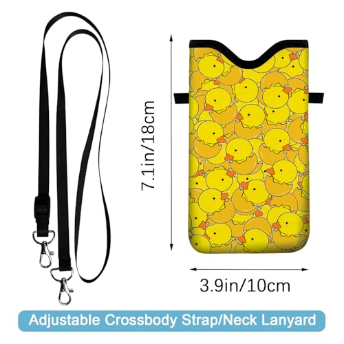 Image of Neoprene Cell Phone Sleeve Pouch Case Bag with Crossbody Strap Neck Lanyard for Women 7.1 X 3.9 in Yellow Duck