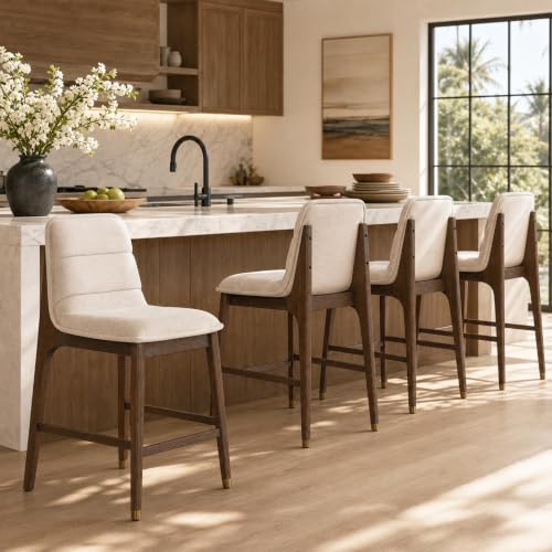 Merax Upholstered Bar Stools Set of 4 in Rubber Wood Frame, Walnut by Merax - Used condition - US$866.39