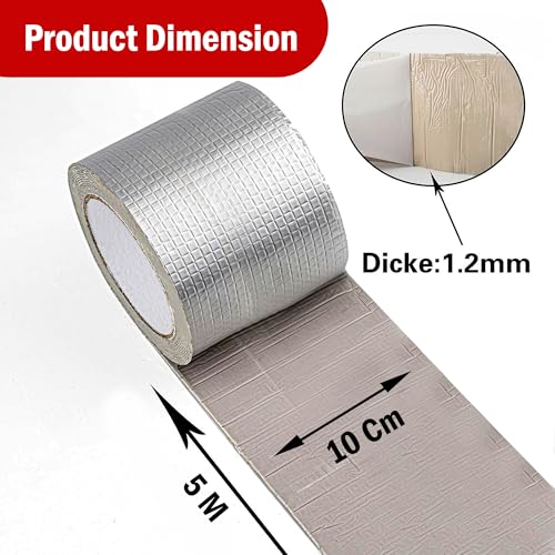 Image of Prime Pick Adhesive Butyl Tape Waterproof Aluminum Seal Tape Permanent Rubber Leak Repair Tape for Roof Crack Window Boat Sealing Home Renovation Aluminum 10cm x 5m Pack of 1