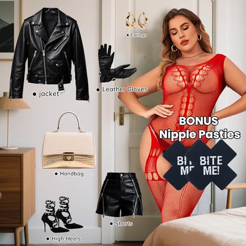 Image of Nimiah Womens Fishnet Lingerie Sets - Sexy One Piece Mesh Bodystocking for Women Rave Club Naughty Outfits Fits 0-18
