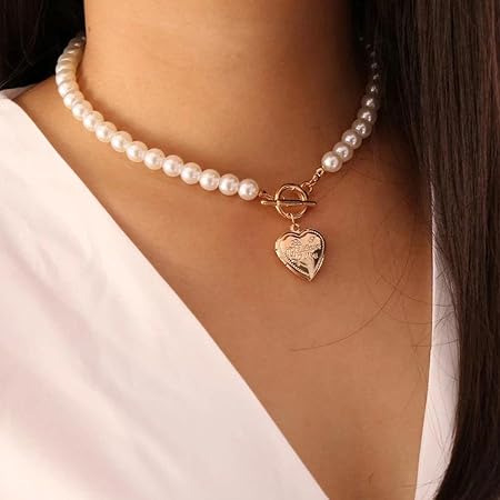Evazen Pearl Choker Necklace Heart 