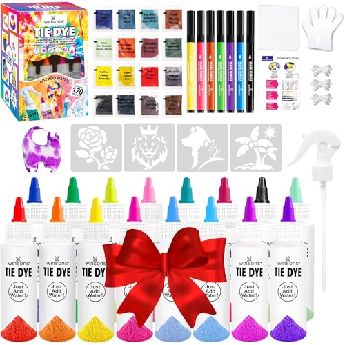 16-Color Tie Dye Kit for Kids & Adults – Includes Fabric Markers, Pre-Filled Dye Bottles, Refills, Stencils, Mini Doll & Nozzle – Non Toxic Permanent Fabric...