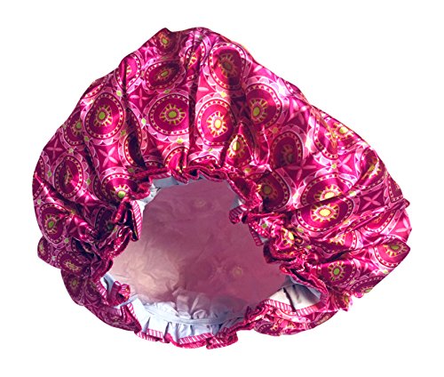 Satin Shower Cap, Comfort Fit, Red/Pink Print