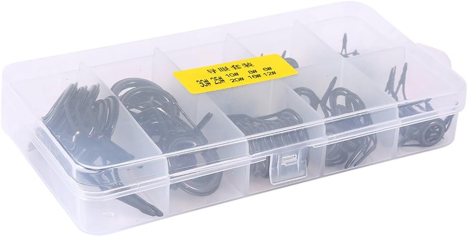 75-Piece Stainless Steel Ceramic Fishing Rod Guide Set, Mixed Size Rod Tip Repair Kit with Storage Box for Fresh and Saltwater Use