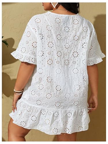 MakeMeChic Women's Plus Size Cover Up Swimsuit Hollow Out Short Sleeve V Neck Bikini Coverup3