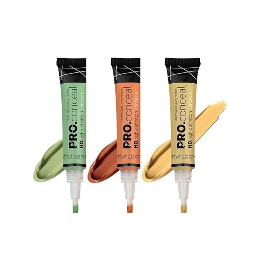 BELISMA PRO HD Color Correcting Concealer Kit - High Definition Green, Orange & Yellow Set for Flawless Complexion (0.28 OZ Each)