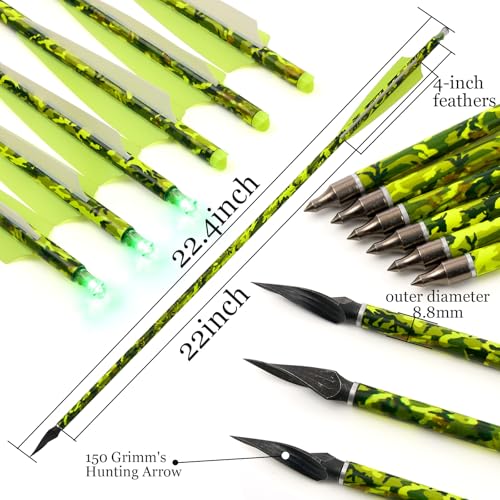 S F 20 inch Crossbow Bolt Carbon Crossbow Arrow 12 Pcs with 6 Green Lighted Nock, Hunting and Outdoor Practice Lighted nocks for Arrows nockturnal Lighted nocks