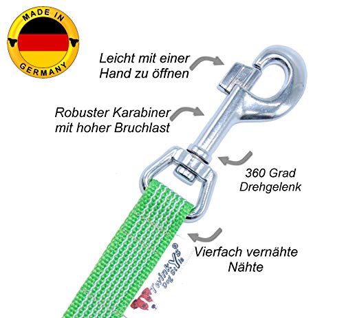Twinkys Dog Style Schleppleine Hundeleine gummiert 20 mm breit für Hunde bis 50 kg - OHNE Handschlaufe 7,5 Meter Neon Grün Made IN Germany