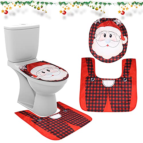 Natalizio Set Toilette Decorazioni Natalizie Copriwater Babbo Natale Decorazioni Bagno Babbo Natale Tappetino Da Bagno Toilette Natale Tappeto Da Pavimento Cuscino Wc Decorazione Natalizia (Rosso)