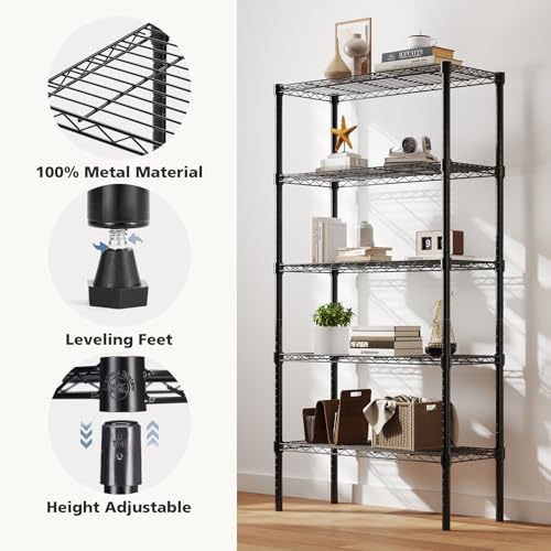 DUMOS 5 Tier Metal Wire Rack Shelf Heavy Duty Standing Shelves Adjustable Steel Closet Shelving Unit Organizers and Storage for Kitchen Bathroom Pantry Office, 13.78" D x 35.43" W x 69.29" H - Image 5