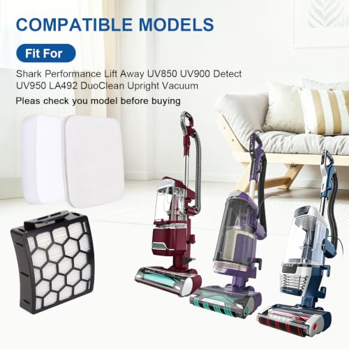 Image of Vacuum Filters Replacement for Shark Performance Lift Away UV850 UV900 Detect UV950 LA492 DuoClean Upright Vacuum - 2 HEPA Filter, 4 Foam & 4 Faux Felt Filters