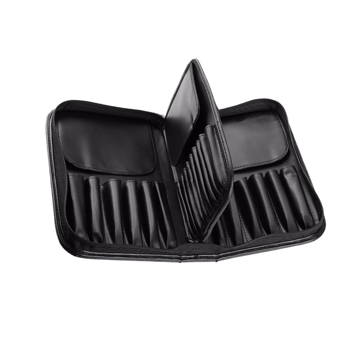 Borsa Nera Grande Capacità per Porta Pennelli Make-up in Pelle Pu | Pieghevole e Compatta, Formato 1 Pezzo, Adatta per Auto e Viaggio, Può Contenere Fino a 29 Pezzi