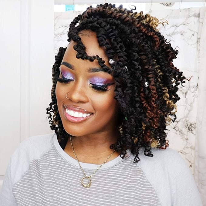 Passion Twist Crochet Hair-Mixed Color Combo Pack(6 packs 1B+1 pack T1B/27+1 pack T1B/30),Pre-twisted Pre Looped Synthetic Braided Hair Extensions For Black Women and Kids(10"-8 Packs,1B+T27+T30)