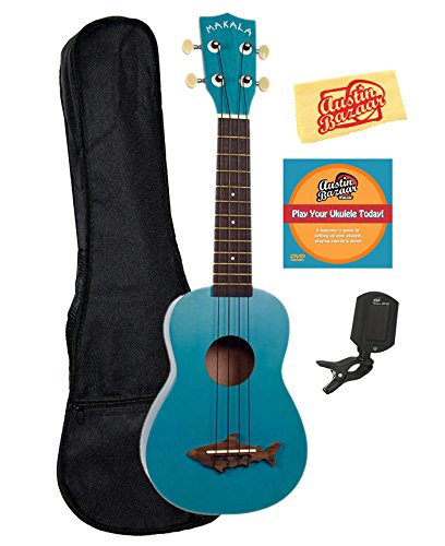 Kala MK-SS-BLU Makala Shark Soprano Ukulele – Mako Blue Bundle with Gig Bag, Tuner, Austin Bazaar Instructional DVD, and… - Les Beatles, Paul McCartney, John Lennon, RIngo Starr, George Harrison Kala MK-SS-BLU Makala Shark Soprano Ukulele - Mako Blue Bundle with Gig Bag, Tuner, Austin Bazaar Instructional DVD, and…