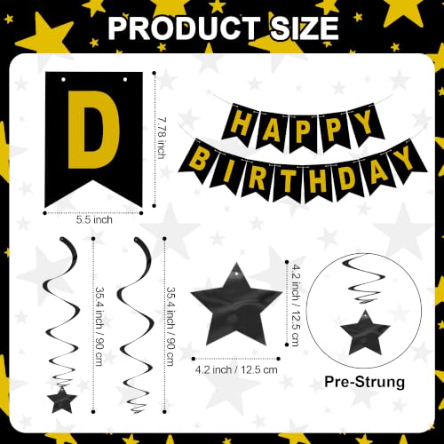 Image of BEISHIDA Black Gold Happy Birthday Banner with Stars for Kids Women Men Birthday Decor