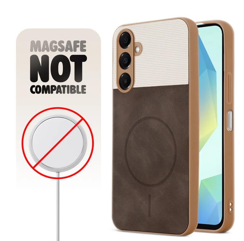 Image of Bintage CASE Mac Safe Design Hard Light Weight Back Case | Soft Border Camera Protect | Dual PU Leather Finish Back Cover Compatible for Samsung Galaxy F15 5G - White & Cherry Brown