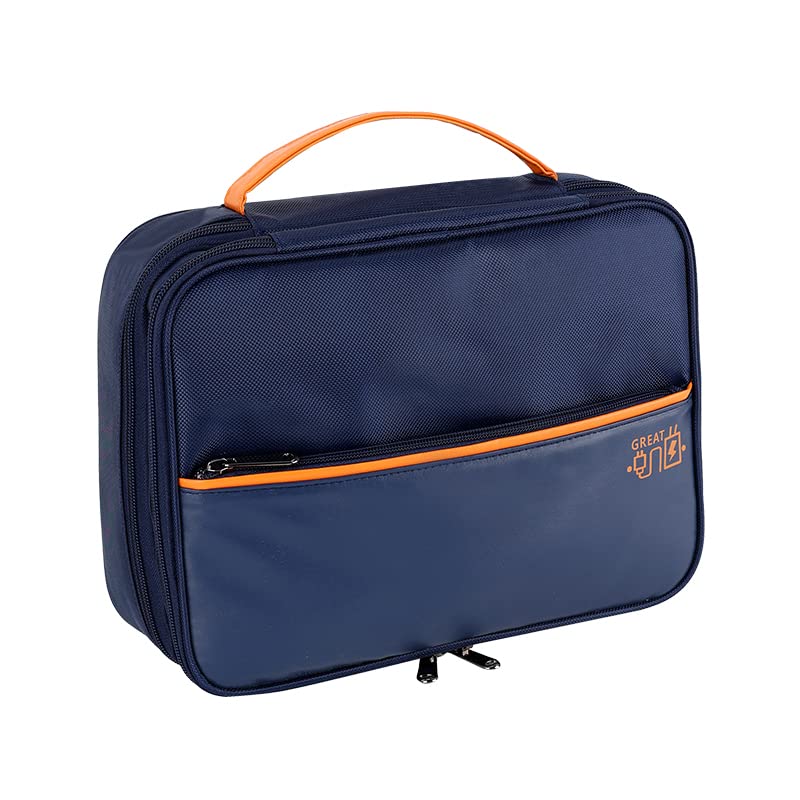 ACOPTON Cable Organizer Bag, Double Layer Multipurpose Electronic Organizer Waterproof Electronic Accessories Storage Case Removable Bulkhead Easy Carry Fit for Cable,Charger,USB,Power Ban (Navy Blue)