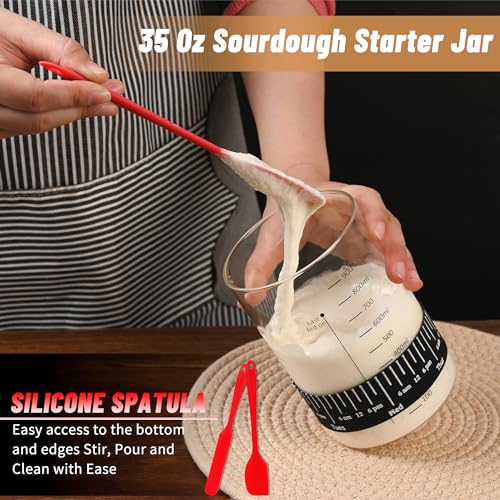 Image of Xileanalee Pro Sourdough Starter Jar Kit- 35 Oz Large Sourdough Starter Glass Jar with Date Marked Feeding Band,Thermometer,Spatula,Cloth Cover& Lid for Sour Dough Bread Loaf