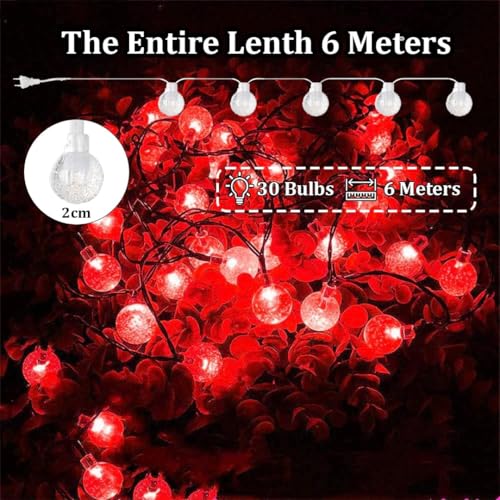 Image of fizzytech Crystal Ball String Lights - 30 LED, 6 Meter Decorative Fairy Lights for Bedroom, Living Room, Diwali, Christmas, Wedding, Party & Home Decoration (Red)