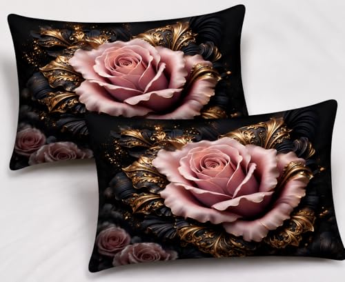 Image of 7D Digital Printed King Size Bedsheet | 240TC Premium Cotton Feel Microfiber with 2 Pillow Covers | Soft Breathable & Wrinkle Free Bedding Set | (BlackFloral, King Size-225x250CM)