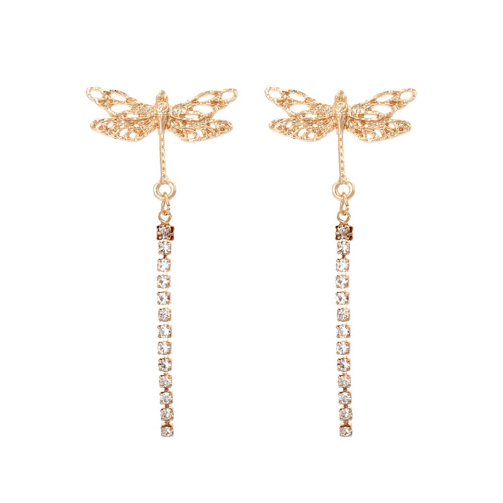 Of Romantic Fairy Style Metal Texture Dragonfly Earrings Versatile Long Insect Earrings For Women