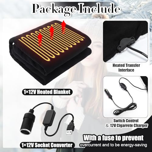 Riakrum 12V Electric Car Blanket for Travel and Emergencies