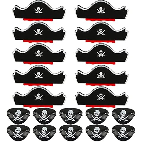 Haconba 20 Pieces Pirate Hat and Pirate Eye Patch Set Skull Print Pirate Captain Costume Cap Eye Mask for Halloween Decoration Pirate Theme Party Cosplay Masquerade Accessories Cover