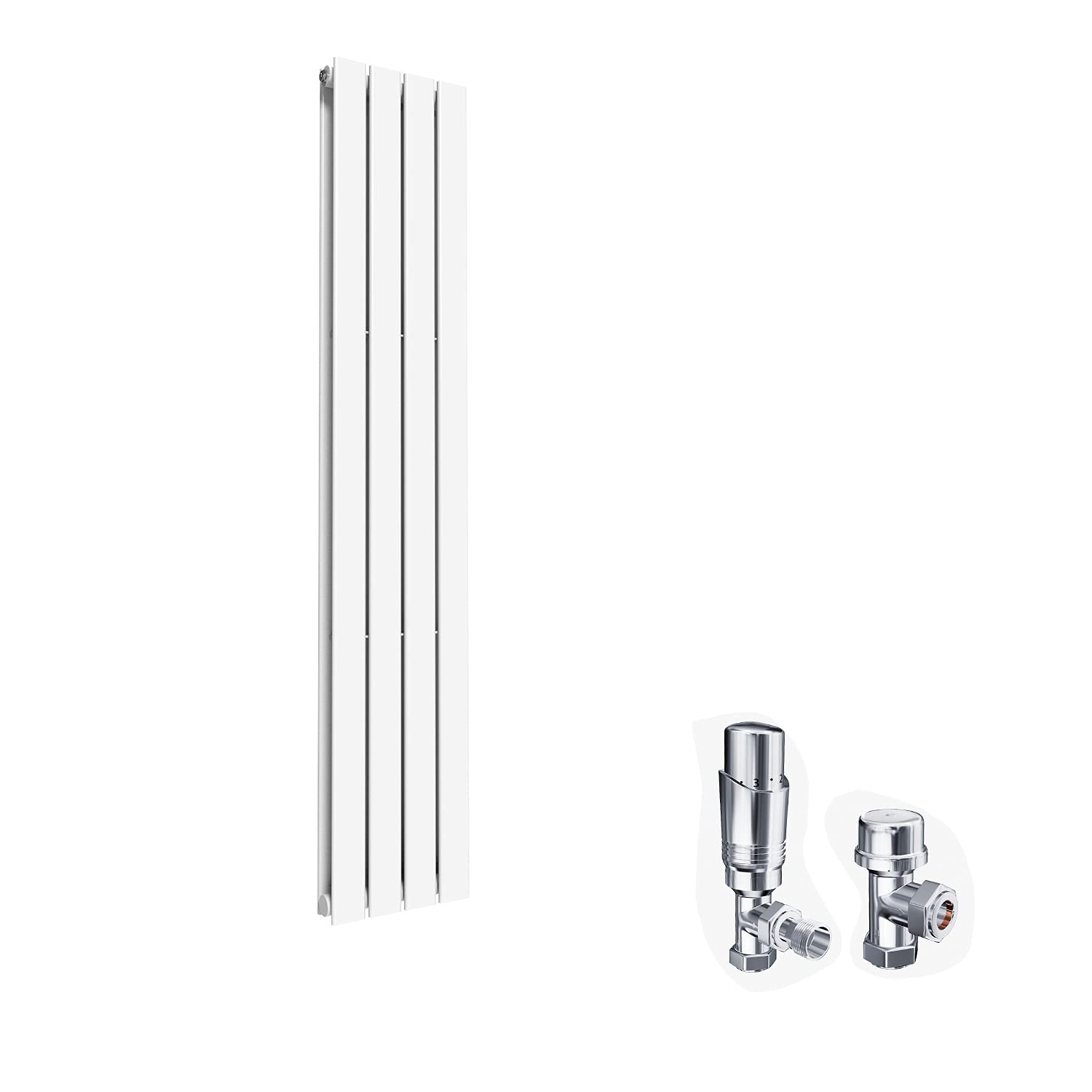 ELEGANT Modern Vertical Radiator Double Designer White Tall Upright Radiators Central Heating Wall Panel 1600 x 300 mm with Chrome Thermostatic Valves Set โ image 1