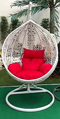 Image of Zenheaven Single Seater Swing Chair with Stand & Cushion Outdoor Indoor Balcony Garden Patio,Powder Coated Frame,UV Protected Wicker,Premium Cushion AD-23