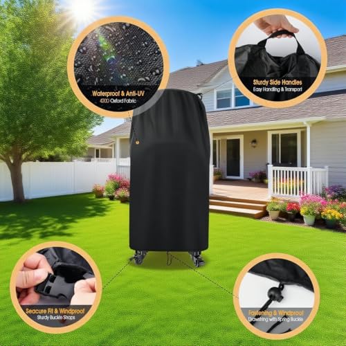 Pizza Oven Cover, Fits Solo Stove Pi Pizza Oven and Cart, Heavy Duty Waterproof Pizza Oven Stand Cover, Outdoor BBQ Grill Cover, 25" Dia x 42" H