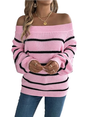 Image of ZAFUL Sweaters for Women Off Shoulder Knit Sweater with Long Sleeve Loose Pullover Jumper Tops