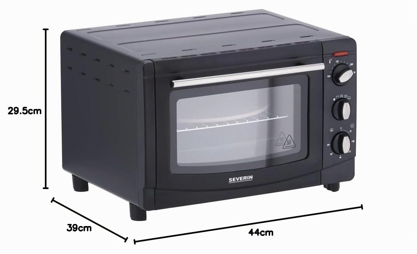 SEVERIN Forno Elettrico e Fornetto Ventilato con Pietra Refrattaria per Pizza e Girarrosto, Mini Forno con Griglia e Teglia, Capacità 20 L, 1500 W, Nero - TO 2068