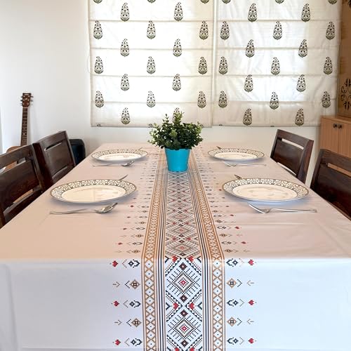 Image of Livmodern Premium PVC (Polyvinyl Chloride) Dining Table Cover 6 Seater (55 by 78 inch) - Waterproof, spillproof & Wipeable tablecover 140 by 200cm - Colored Weave