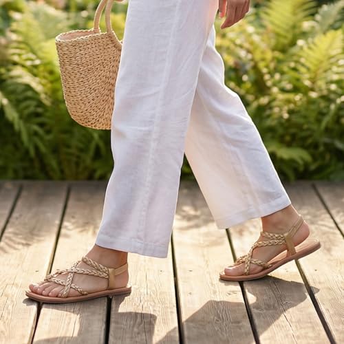 Image of Luoika Women's Wide Width Flat Sandals, Flip Flop Casual Strapy Sandals Slip on Summer Beach Shoes for Women.