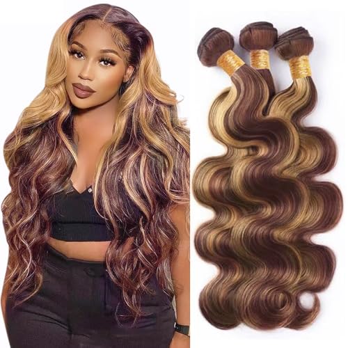 Honey Blonde Bundles Human Hair Reddish Brown Body...